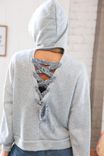 Load image into Gallery viewer, Grey Cotton Terry Paisley Sash Tie Back Hoodie
