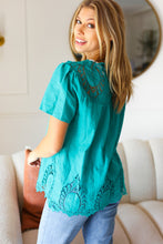 Load image into Gallery viewer, Teal Cotton Embroidered Button Down Cotton Top
