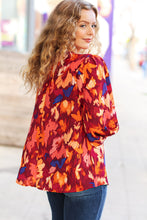 Load image into Gallery viewer, Face The Day Burgundy Floral Abstract Print V Neck Smocked Top
