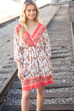 Load image into Gallery viewer, Coral Boho Challis Surplice Pocketed Dress
