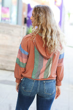 Load image into Gallery viewer, Feeling Vintage Rust &amp; Blue Stripe Textured Notched Hoodie
