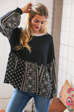 Load image into Gallery viewer, Black/Taupe Hacci Color Block Ethnic Babydoll Top
