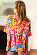 Load image into Gallery viewer, Yellow &amp; Fuchsia Retro Floral Babydoll Top
