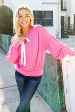 Load image into Gallery viewer, Pretty In Pink French Terry Bow Tie Drop Shoulder Pullover
