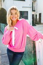 Load image into Gallery viewer, Pretty In Pink French Terry Bow Tie Drop Shoulder Pullover
