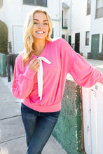 Load image into Gallery viewer, Pretty In Pink French Terry Bow Tie Drop Shoulder Pullover
