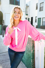 Load image into Gallery viewer, Pretty In Pink French Terry Bow Tie Drop Shoulder Pullover
