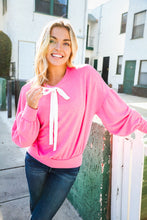 Load image into Gallery viewer, Pretty In Pink French Terry Bow Tie Drop Shoulder Pullover

