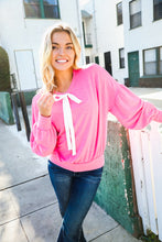 Load image into Gallery viewer, Pretty In Pink French Terry Bow Tie Drop Shoulder Pullover

