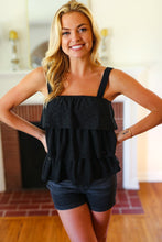 Load image into Gallery viewer, Black Eyelet Tiered Sleeveless Lined Top
