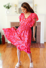 Load image into Gallery viewer, Remember Me Red &amp; Pink Floral Print Smocked Waist Midi Dress
