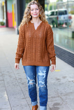 Load image into Gallery viewer, Can&#39;t Resist Rust Cable Knit Notched Neck Pullover Sweater
