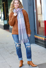 Load image into Gallery viewer, Keep Me Cozy Wine &amp; Blush Check Fringe Scarf
