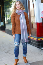 Load image into Gallery viewer, Keep Me Cozy Wine &amp; Blush Check Fringe Scarf
