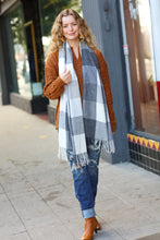 Load image into Gallery viewer, Keep Me Cozy Charcoal Grey Check Fringe Scarf
