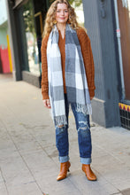 Load image into Gallery viewer, Keep Me Cozy Charcoal Grey Check Fringe Scarf
