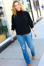 Load image into Gallery viewer, Black Smocked Three Quarter Sleeve Tie Back Top
