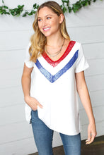Load image into Gallery viewer, Patriotic Sequin V Neck French Terry Top

