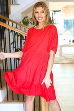 Load image into Gallery viewer, Feeling Bold Red Woven Panel Tiered Fluter Sleeve Dress
