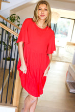 Load image into Gallery viewer, Feeling Bold Red Woven Panel Tiered Fluter Sleeve Dress
