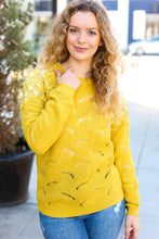 Load image into Gallery viewer, Feeling Fun Mustard Pointelle Lace Shoulder Knit Sweater
