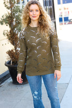 Load image into Gallery viewer, Feeling Fun Olive Pointelle Lace Shoulder Knit Sweater
