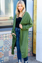 Load image into Gallery viewer, Over The Moon Olive Hacci Midi Open Cardigan
