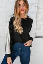 Load image into Gallery viewer, Black Cashmere Feel Shimmer Foil Long Sleeve Raglan
