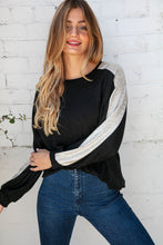 Load image into Gallery viewer, Black Cashmere Feel Shimmer Foil Long Sleeve Raglan
