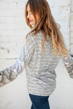 Load image into Gallery viewer, Stripe and Camo Sequin Bubble Sleeve V Neck Top
