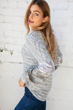 Load image into Gallery viewer, Stripe and Camo Sequin Bubble Sleeve V Neck Top
