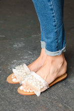 Load image into Gallery viewer, Blush Linen Fray Beaded Faux Pearl Slide Sandal
