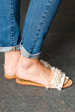 Load image into Gallery viewer, Blush Linen Fray Beaded Faux Pearl Slide Sandal
