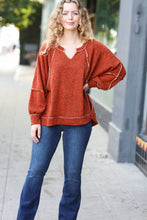 Load image into Gallery viewer, The Slouchy Rust Two Tone Knit Notched Raglan Top
