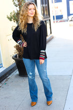 Load image into Gallery viewer, Dream On Black Multicolor Stripe Banded Puff Sleeve Top

