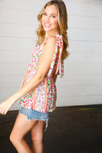 Load image into Gallery viewer, Ivory &amp; Fuchsia Floral Smocked Shoulder Tie Top
