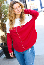 Load image into Gallery viewer, Festive Red &amp; White Drop Shoulder Outseam Color Block Top
