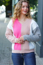 Load image into Gallery viewer, Pink &amp; Taupe V Neck Color Block Sweater Top
