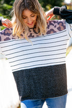 Load image into Gallery viewer, Two Tone Hacci Leopard Stripe Color Block Top
