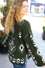 Load image into Gallery viewer, Just A Feeling Olive Aztec Print Fuzzy Sweater
