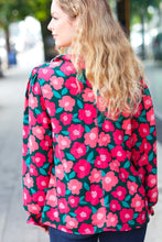Load image into Gallery viewer, Your Best Days Magenta &amp; Hunter Green Floral Print Frill Neck Top
