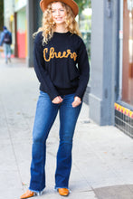 Load image into Gallery viewer, Take Note Black Embroidery &quot;Cheers&quot; Oversized Knit Top
