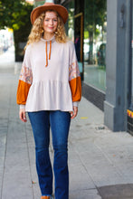 Load image into Gallery viewer, Taupe &amp; Rust Turtleneck Babydoll Terry Top
