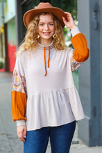 Load image into Gallery viewer, Taupe &amp; Rust Turtleneck Babydoll Terry Top
