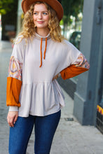 Load image into Gallery viewer, Taupe &amp; Rust Turtleneck Babydoll Terry Top

