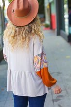 Load image into Gallery viewer, Taupe &amp; Rust Turtleneck Babydoll Terry Top
