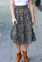 Load image into Gallery viewer, It&#39;s Your Day Black Ditzy Floral Smocked Waist Midi Skirt
