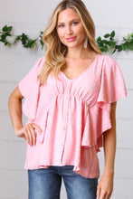 Load image into Gallery viewer, Soft Pink Swiss Dot Ruffle Woven Top
