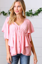 Load image into Gallery viewer, Soft Pink Swiss Dot Ruffle Woven Top
