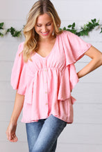 Load image into Gallery viewer, Soft Pink Swiss Dot Ruffle Woven Top
